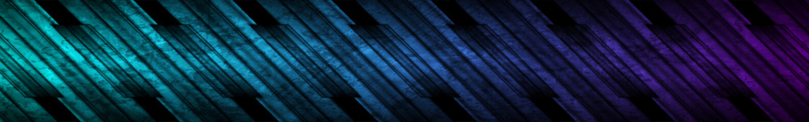 Blue and purple grunge stripes abstract web header banner design. Geometric tech vector background