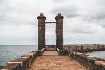 Columns San Gabriel castle in Arrecife, Lanzarote,
