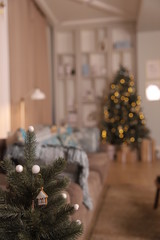 christmas tree and fireplace