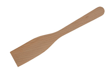 Wooden spatula for turning and frying food. Isolated on a white background