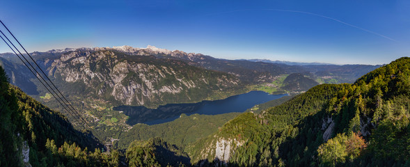 Fototapeta na wymiar Lake Bohinj in the mountains panorama Slovenia Julian Alps