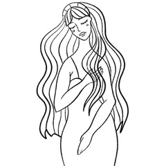 Cute face of a girl. Raster line illustration of a female. Realistic woman  for creating fashion prints, postcard, wedding invitations, banners, arrangement illustrations, books, covers.