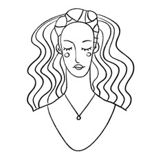 Cute face of a girl. Raster line illustration of a female. Realistic woman  for creating fashion prints, postcard, wedding invitations, banners, arrangement illustrations, books, covers.
