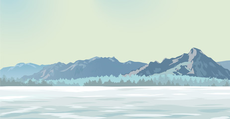 White glade against the background of mountains