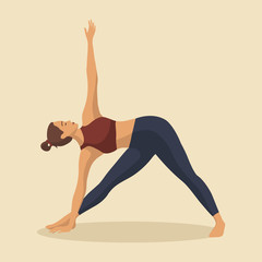 Young woman demonstrating various yoga or pilates positions isolated on light background. Concept health lifestyle. Sports female character. Stock vector illustration in flat style for sports blog.