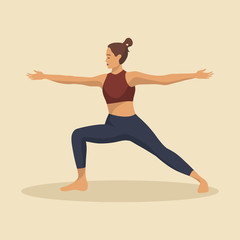 Young woman demonstrating various yoga or pilates positions isolated on light background. Concept health lifestyle. Sports female character. Stock vector illustration in flat style for sports blog.