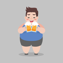 Big Fat man drinking a mug of beer, Healthcare concept, Vector illustration in a flat style.