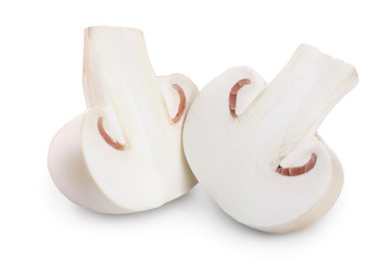 half of Fresh mushroom champignon isolated on white background with clipping path