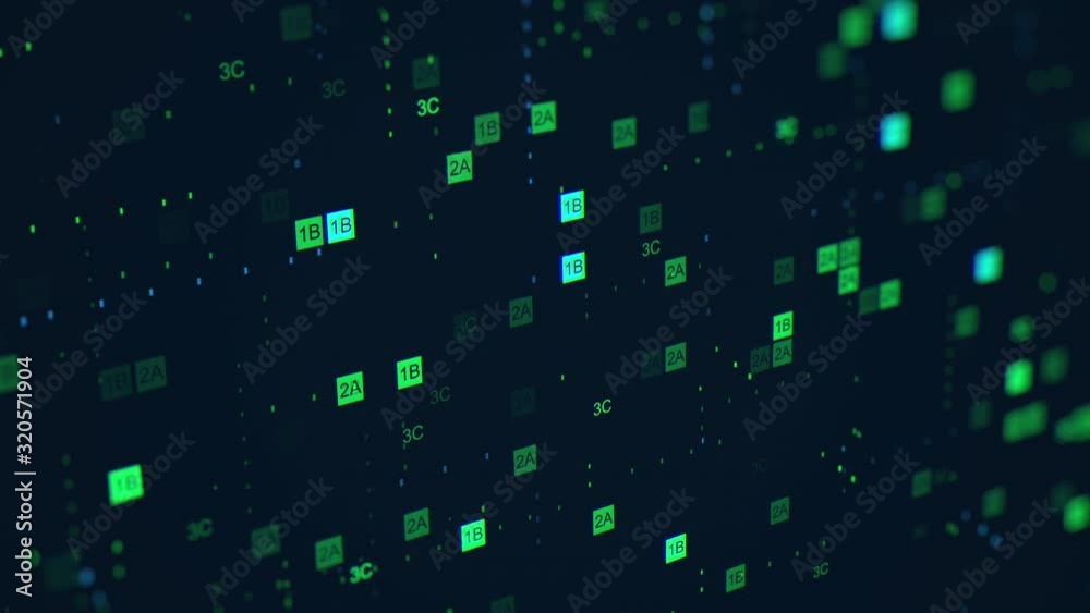 Wall mural green colored indexes or numbers are floating in cyberspace. digital hi-tech background. futuristic 