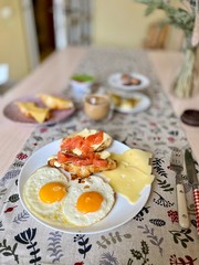 fried egg and cheese.  salmon croissant