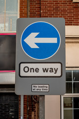 One way sign. 