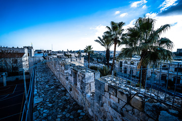 Israel, Jerusalem. Old city walls - obrazy, fototapety, plakaty