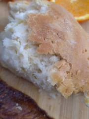 Traditional Serbian pogaca bread on wooden table, macro, food