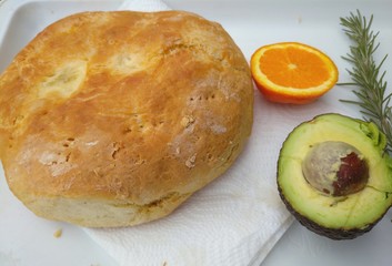 Traditional Serbian pogaca bread on wooden table, macro, food