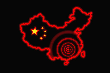 country on the map of the People's Republic of China and the inscription 2019-nCoV. black background Concept of the new coronavirus 2019 .2019-nCoV