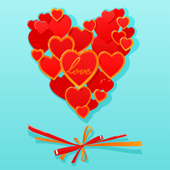 Obraz na płótnie Canvas Red heart Valentines day card with sign on ornate background