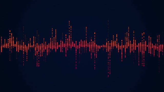 Bright colorful equalizer animation. Visualization of recording, playback of soundtrack, voice, music. 4K audio waveform background in purple colors. Technologic backdrop. Changing sound tune dynamic