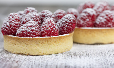 Raspberry Cakes. Fresh. Fruit. Pastry. Crispy. Sugar