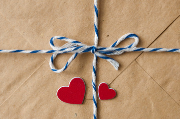 Valentine's day. Envelope with red hearts. Valentine day card, love or wedding greeting concept