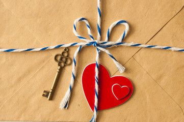 Valentine's day. Envelope with red hearts. Valentine day card, love or wedding greeting concept