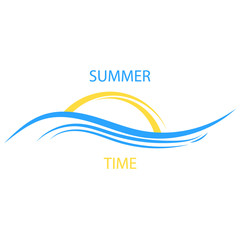 Dawn on sea. Sun icon. Travel agency emblem concept, vector logo template. eps 10