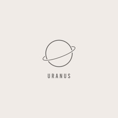 Outline Planet. Uranus. Thin Line Stroke. Minimalistic Icon. Graphic vector abstract logo. Cartoon style, simple design. Space and science trendy illustration. The icon is isolated