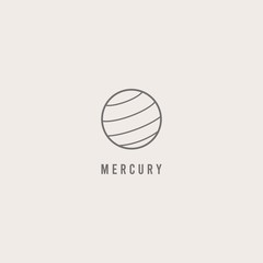 Outline Planet. Mercury. Thin Line Stroke. Minimalistic Icon. Graphic vector abstract logo. Cartoon style, simple design. Space and science trendy illustration. The icon is isolated