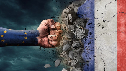 Fist breaking rock. EU destroying France