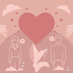 valentines day flat design. between man and woman heart and love. vector illustration