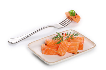 raw salmon fillet isolated on white background