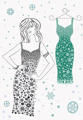 Beautiful dress for women sketch illustration