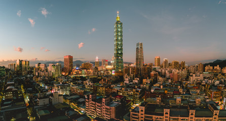 Taipei, Taiwan - September 09, 2019 : Xinyi District at Taipei, Taiwan.The district is a prime shopping area in Taipei, anchored by a number of department stores and malls.