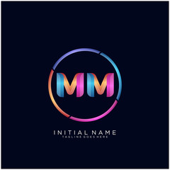 Initial letter MM curve rounded logo, gradient vibrant colorful glossy colors on black background