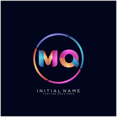 Initial letter MQ curve rounded logo, gradient vibrant colorful glossy colors on black background