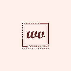 WV Initial handwriting logo concept, with line box template vector