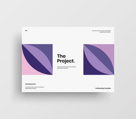 Creative business presentation vector A4 horizontal orientation front page mock up. Modern corporate report cover abstract geometric illustration design layout. Company identity brochure template.