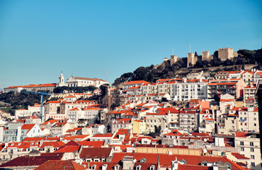 Top view of the city center of Lisbon, Portugal.
