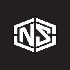 NS Logo monogram with hexagon shape and piece line rounded design tamplate