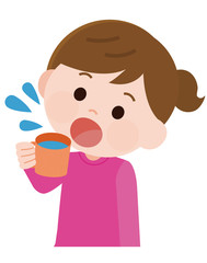 うがいをする女の子　風邪対策　イラスト