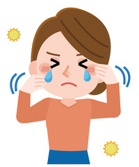 花粉症　症状　目がかゆい女性　イラスト