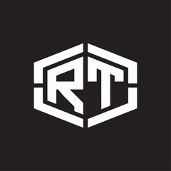 RT Logo monogram with hexagon shape and piece line rounded design tamplate