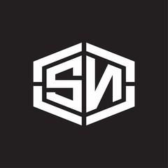 SN Logo monogram with hexagon shape and piece line rounded design tamplate