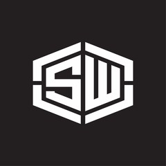 SW Logo monogram with hexagon shape and piece line rounded design tamplate