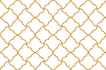 Gordijnen Abstract meetkundepatroon in Arabische stijl. Naadloze vectorachtergrond. Wit en goud grafisch ornament. Eenvoudig rooster grafisch ontwerp © ELENA