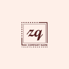 ZQ Initial handwriting logo concept, with line box template vector