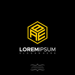 Initial letters BAE Polygon hexagon Black and White Color modern logo