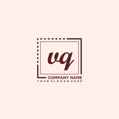 VQ Initial handwriting logo concept, with line box template vector
