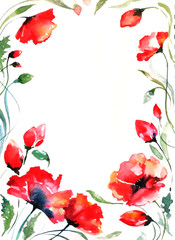 frame with poppies flower