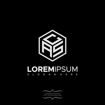 Three Icon CAS initial Letter logo hexagon vector modern polygon Monogram Logo