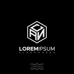 Three Icon Modern monogram cube, hexagon of the strips, and three letters CAN Logo